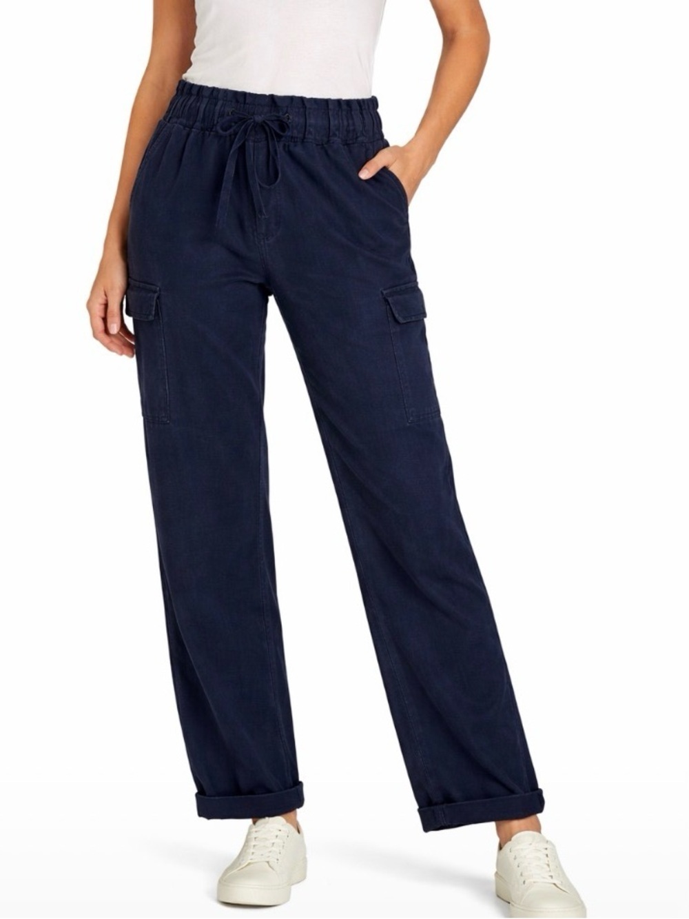 Kendall & Kylie black Wide-Leg Cargo Pants SZ SM comfortable pockets rolled hem